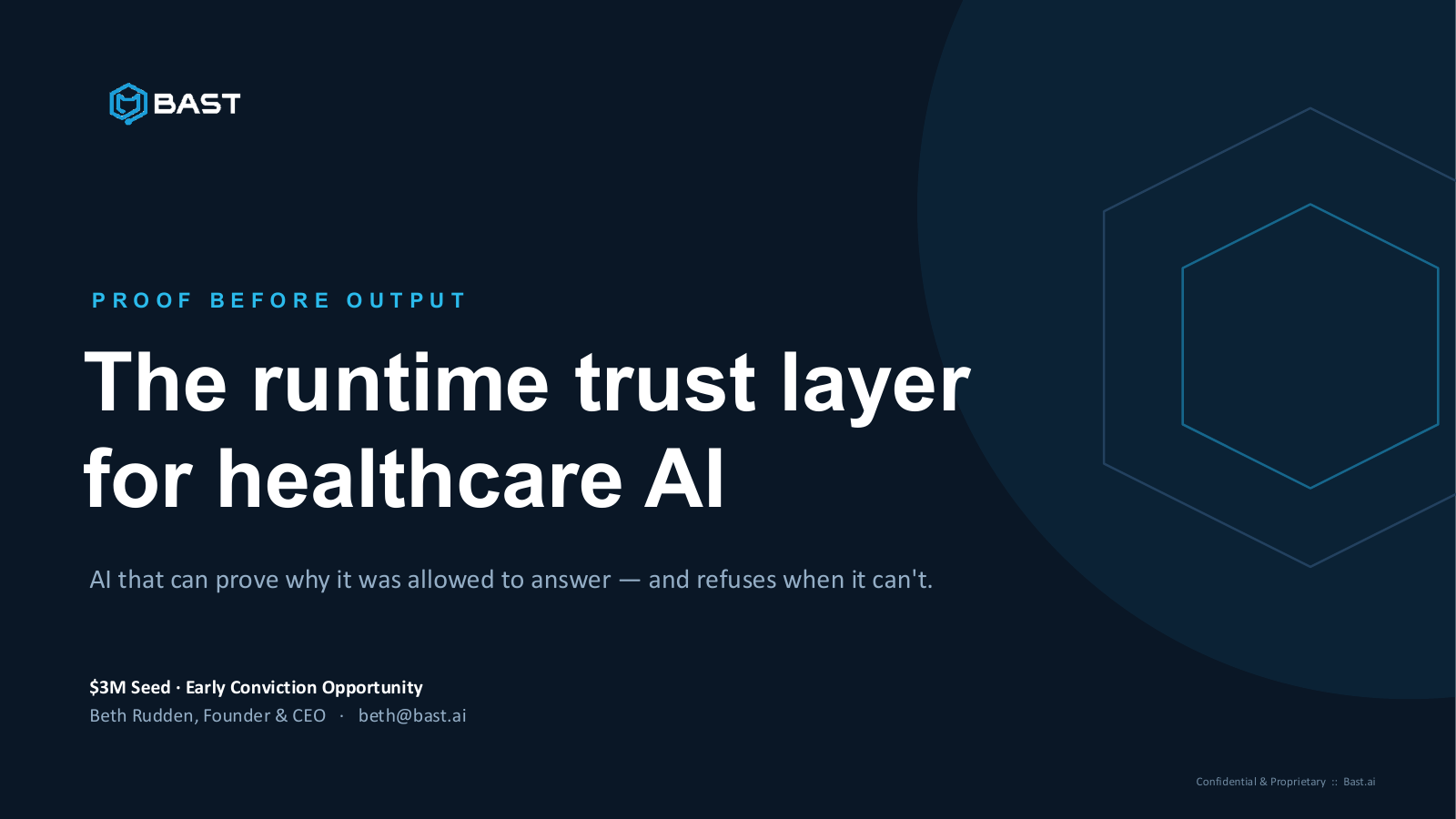 Cover slide for the Bast AI healthcare investor teaser